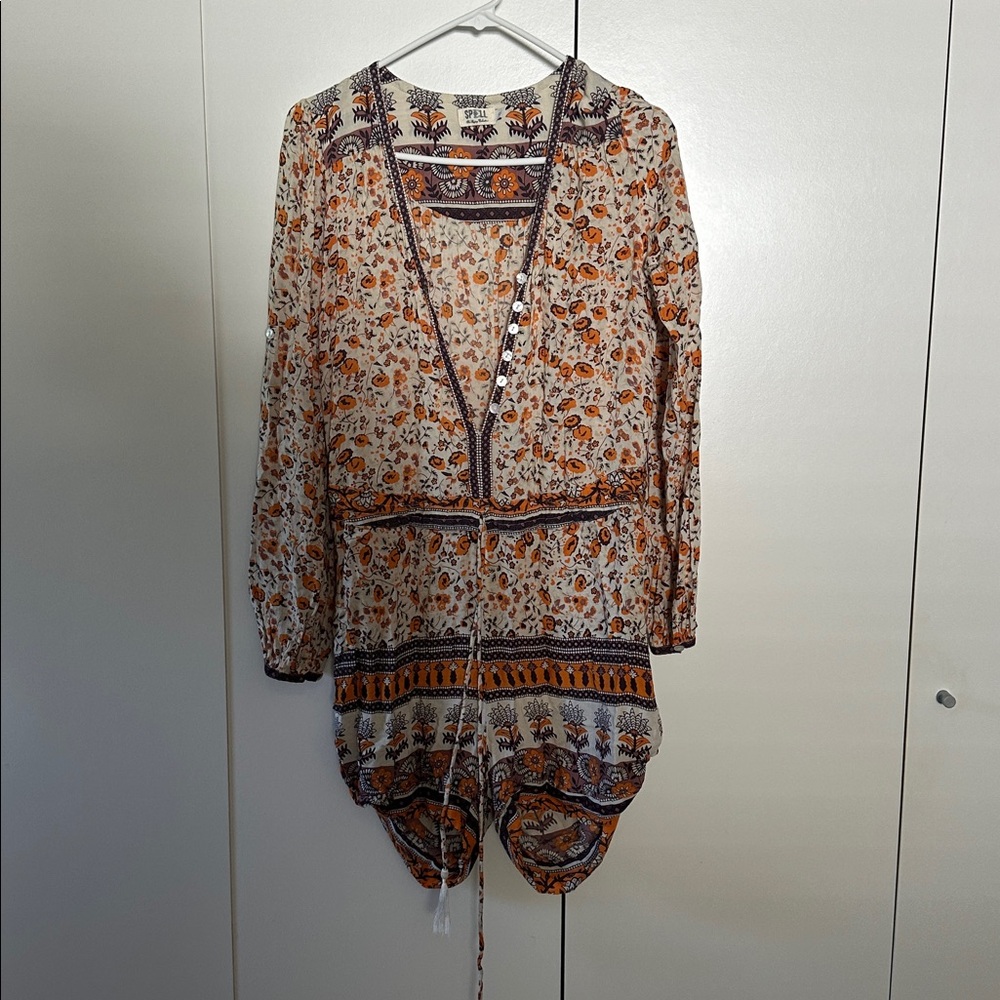 Spell Gypsy Vibrant Orange and Purple Patterned Romper size 10